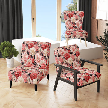 Pink And White Poppies Blossoming Grace - Upholstered Cottage Accent Chairs
